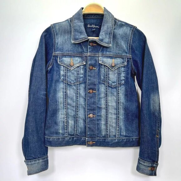 Earl Jean Jackets & Blazers - Earl Jean Womens Denim Jacket Blue Waist Length Button Flap Pockets Collar USA S